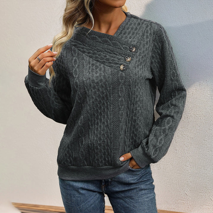 Knit sweater for women with a refined V-neck and decorative buttons Lune London