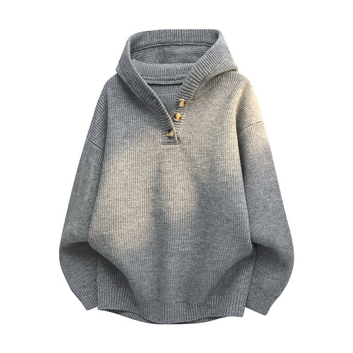 Knit sweater for women with half zip closure and decorative wooden buttons Amarae