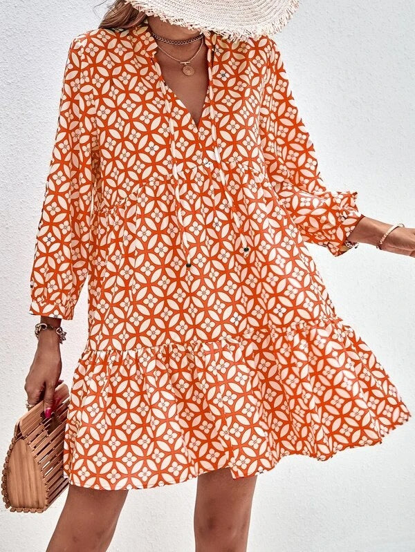 Boho style summer dress for women with a flowy cut and ruffle details Lune London