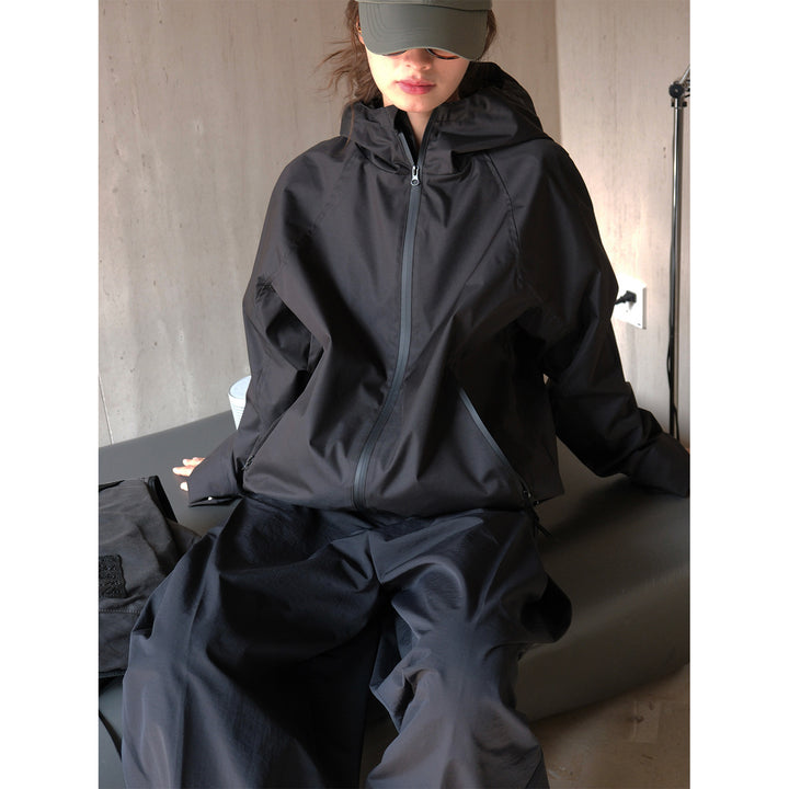 Women's Lightweight Water-Repellent Hooded Rain Parka with Drawstring and Front Zipper Amarae