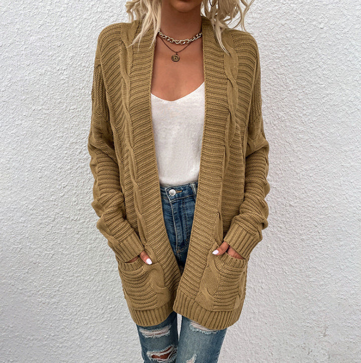 Ladies Chunky Knit Cardigan with casual design and practical pockets Lune London
