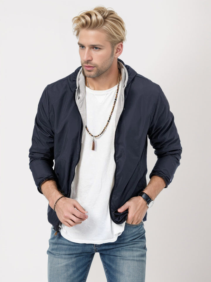Lightweight transition jacket for men with adjustable hood Lune London
