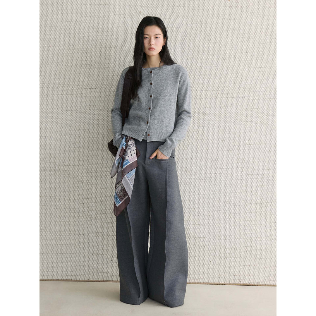 Women's Fine Fine Knit Cardigan with Matching Round Neck Sweater Amarae