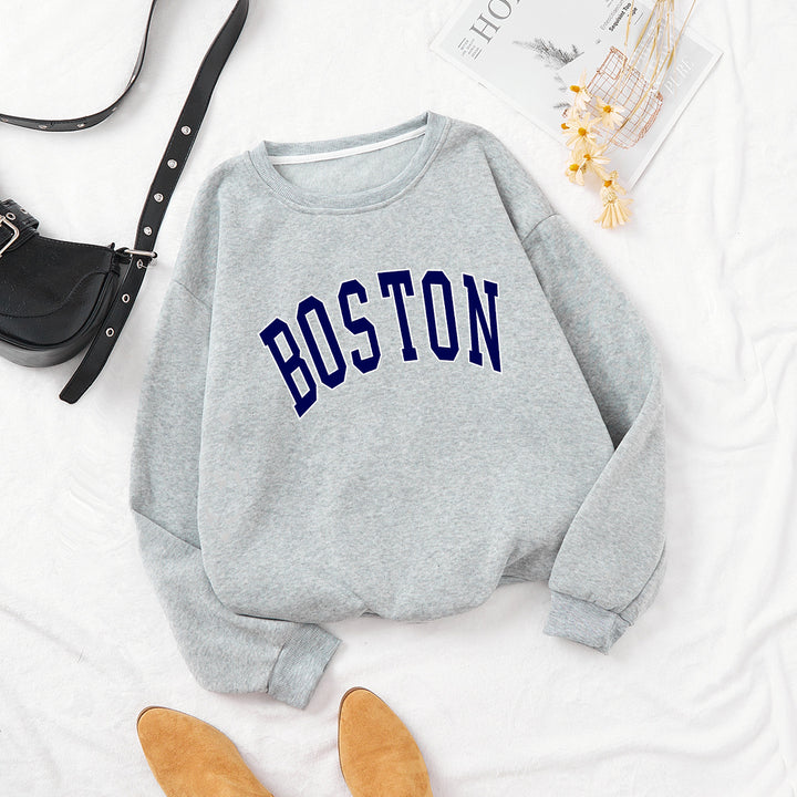 Women casual sweatshirt with Boston print Chic & Stil