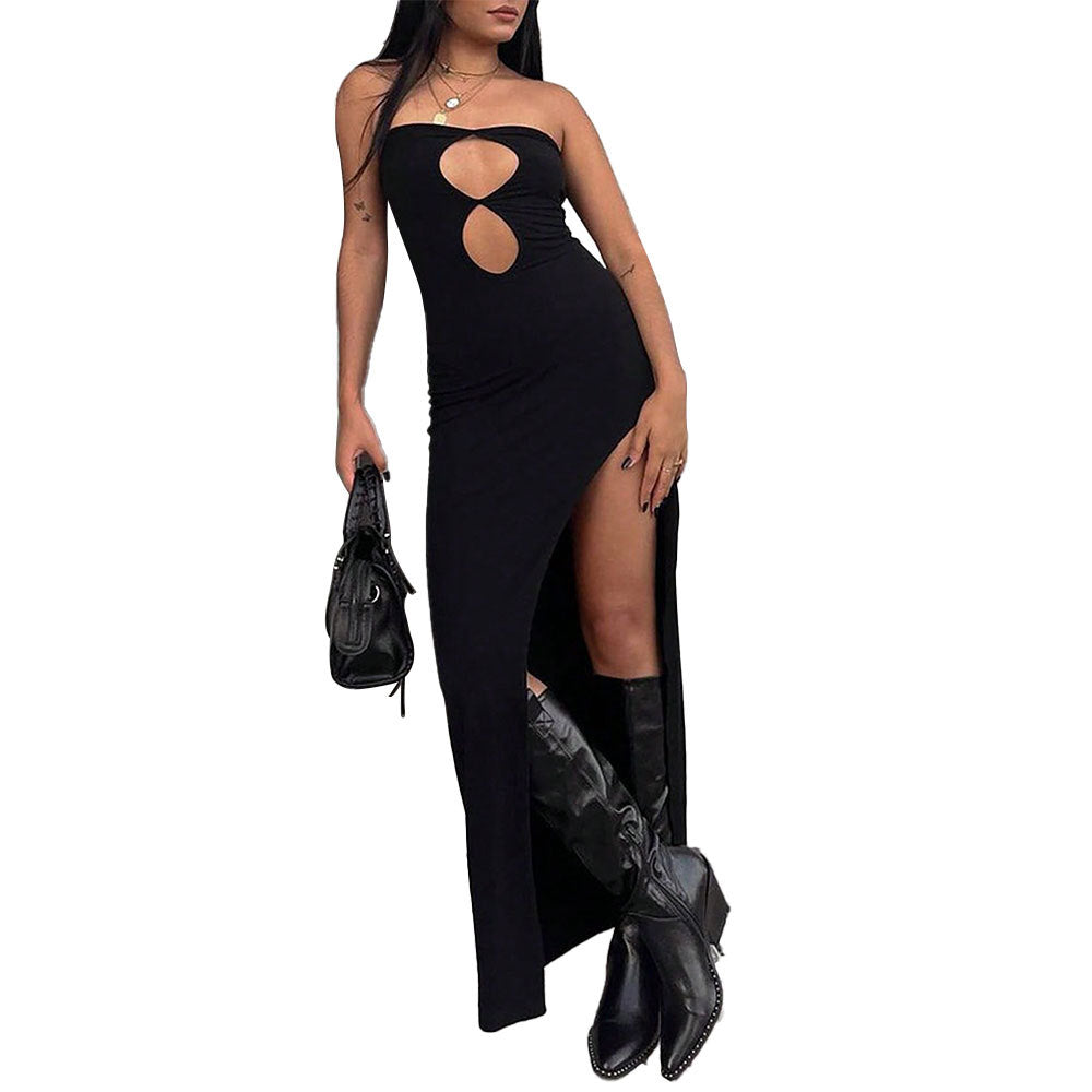 Robe maxi femme avec fente asymétrique et détails découpés Chic & Stil