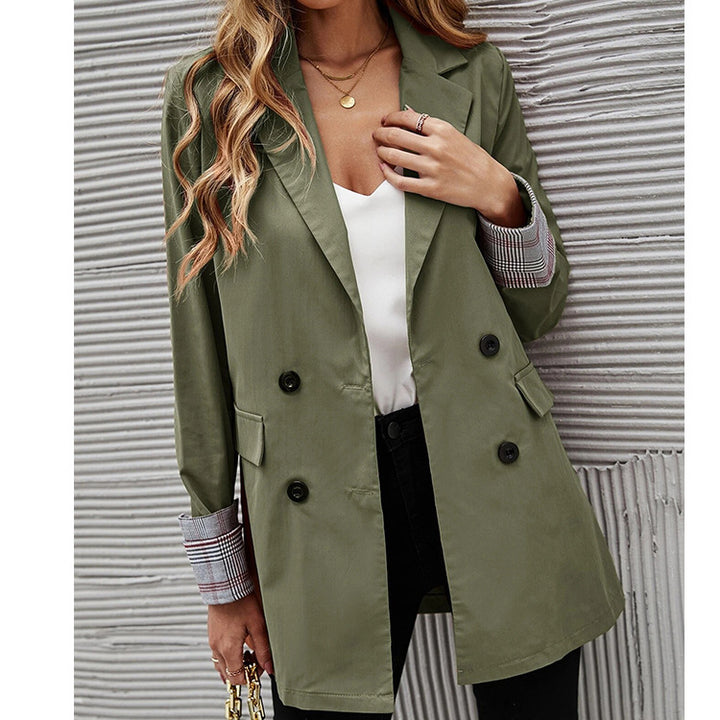 Women elegant blazer with double-breasted buttons and striped sleeves Lune London