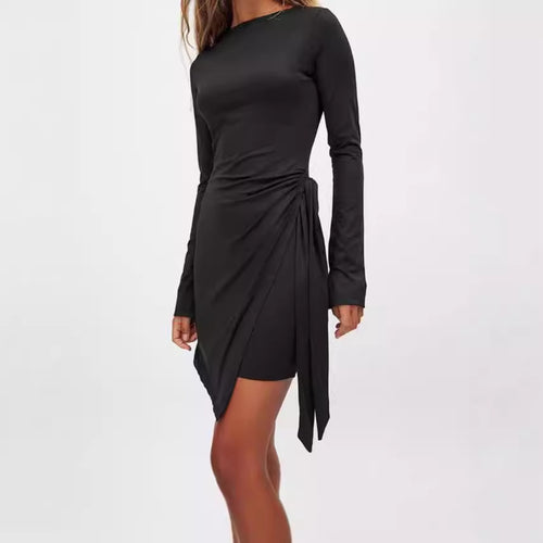 Elegant wrap dress for women with long sleeves and asymmetrical hem Amarae