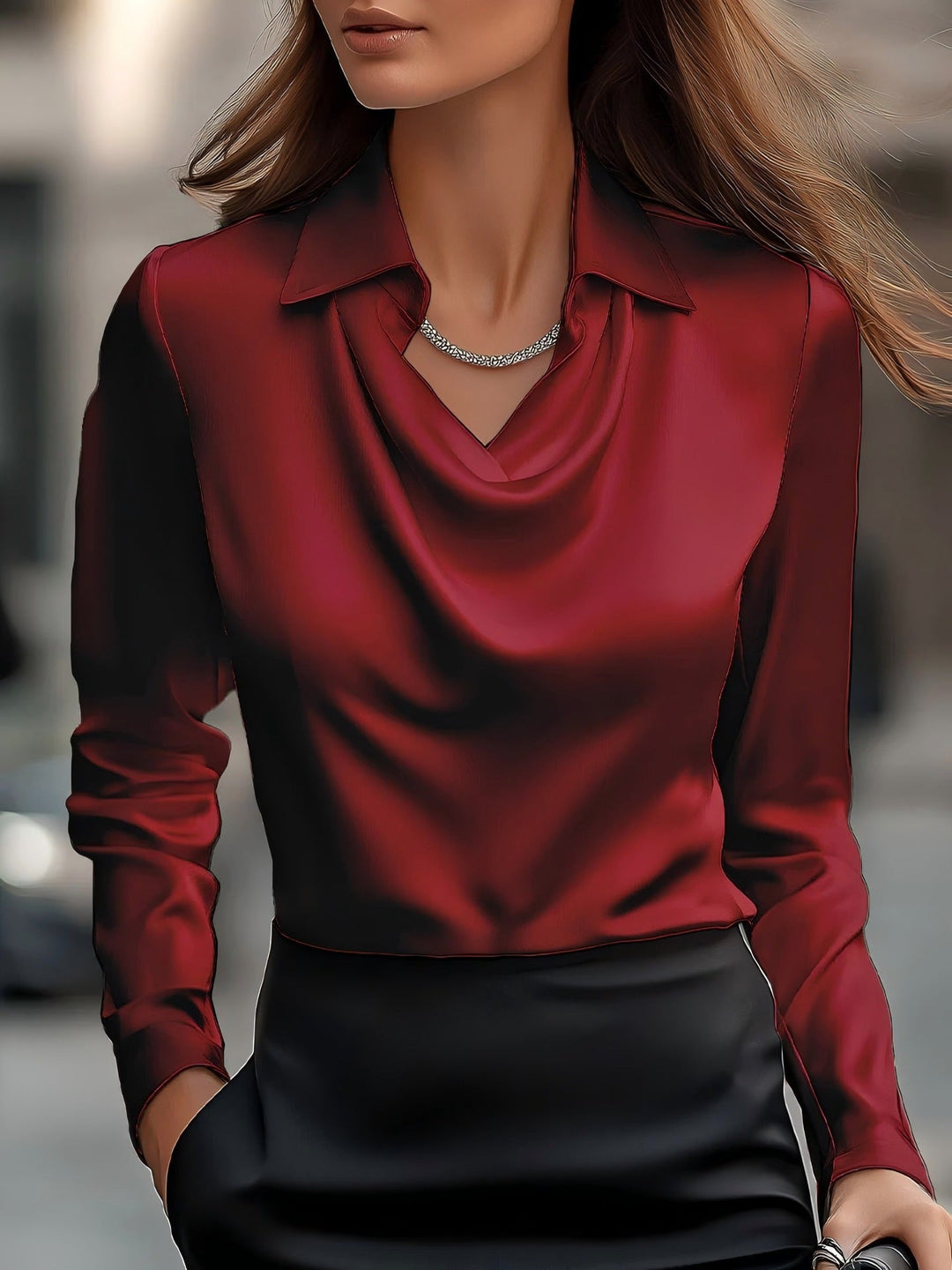 Women's Elegant Blouse with Asymmetrical Collar and Flowing Fall Lune London