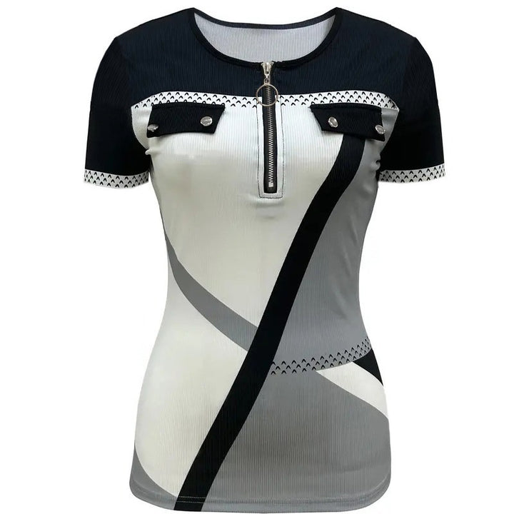 Women short sleeve top with zipper and geometric design Lune London