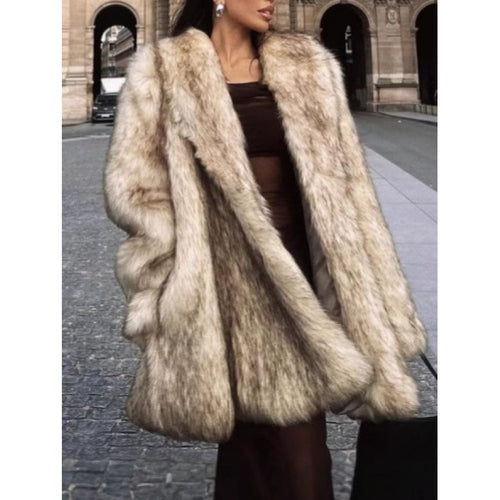 Luxurious faux fur coat for women with wide lapels and side pockets Amarae