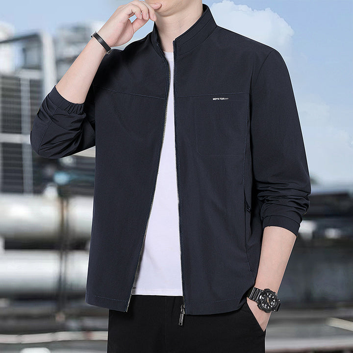 Men's Minimalist Comfort Training Jacket with Stand-Up Collar, Windproof Softshell Material and Concealed Zipper Pockets Amarae