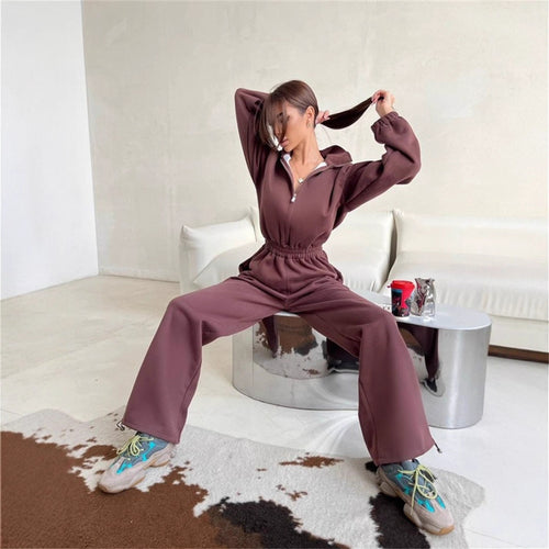 Women's sporty fleece tracksuit with high collar and elastic waistband Amarae