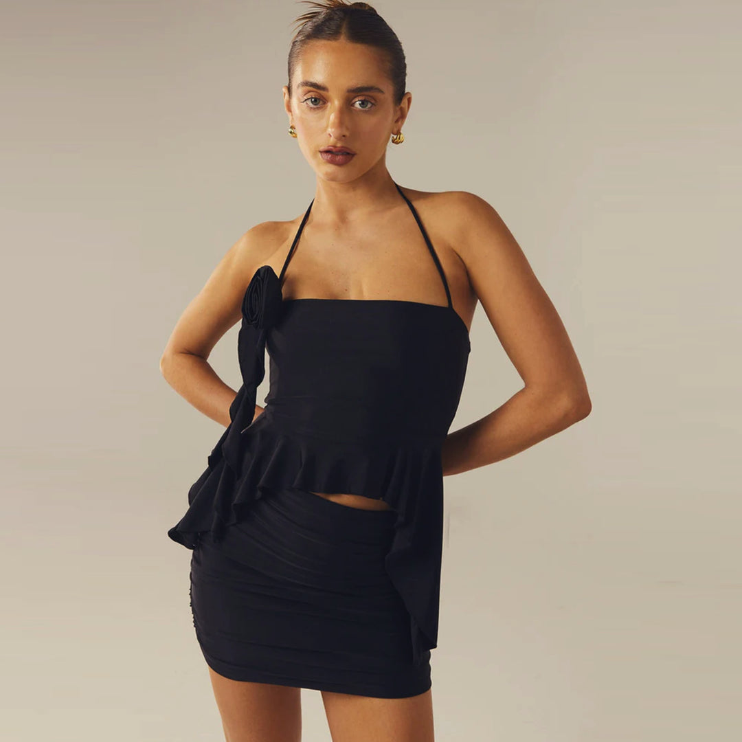 Women's Charming Top with Asymmetrical Cut and Floral Accent Lune London
