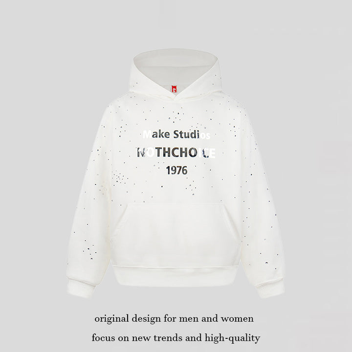 Women’s hoodie with statement print, metallic lettering and paint splatter look Amarae