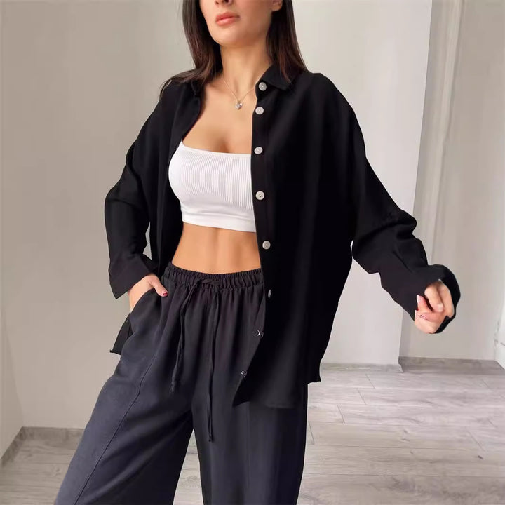 Ladies High-End two-piece in lightweight blended fabric with loose blouse and comfortable pants Lune London