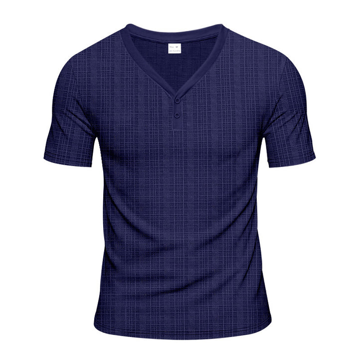 Men's short sleeve Henley t-shirt with geometric structure design and trendy V-neck Lune London