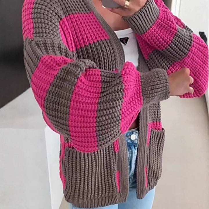 Women's knit jacket with a striking check pattern and a relaxed fit Lune London