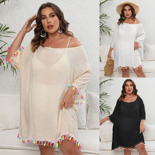 Women Fluid Dress with Fringe Trim Beachwear Amarae