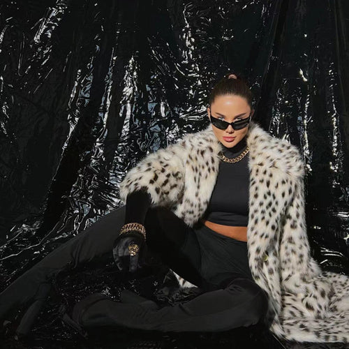 Ladies Luxurious Leopard Print Faux Fur Coat Amarae