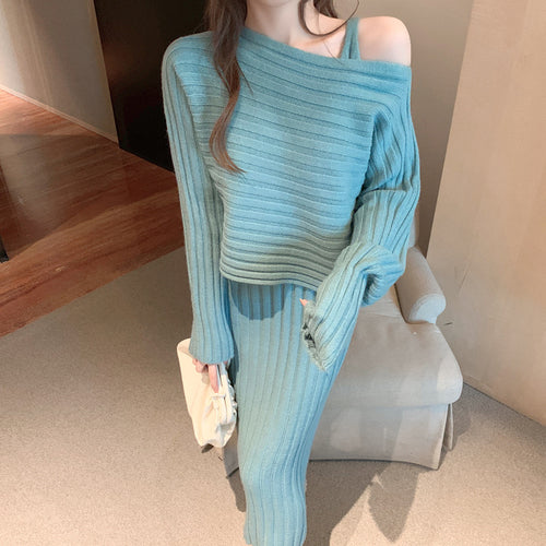 Pull en tricot détendu pour femme avec encolure asymétrique et texture côtelée Chic & Stil