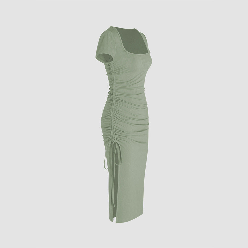 Robe midi ajustée pour femme avec fente latérale et détails froncés Chic & Stil