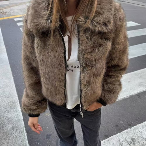 Trendy faux fur jacket for women with asymmetric cut Amarae