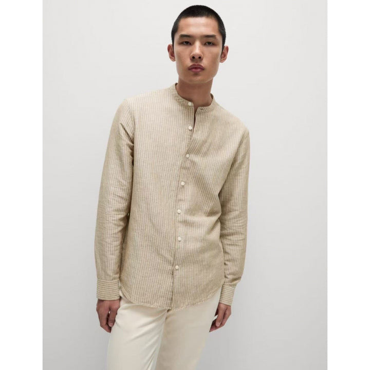 Long sleeve shirt for men with high collar and fine striped pattern Lune London