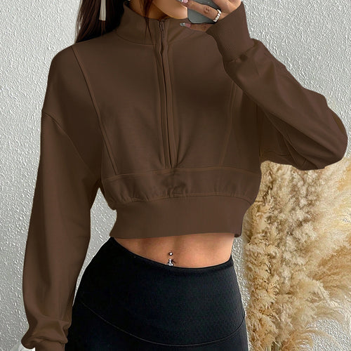 Sweat à col haut zippé pour femmes, cropped et en matériau doux Chic & Stil