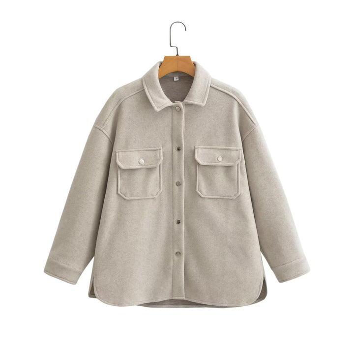 Women's Oversize Shirt Jacket in Shacket Look with Patch Chest Pockets Amarae