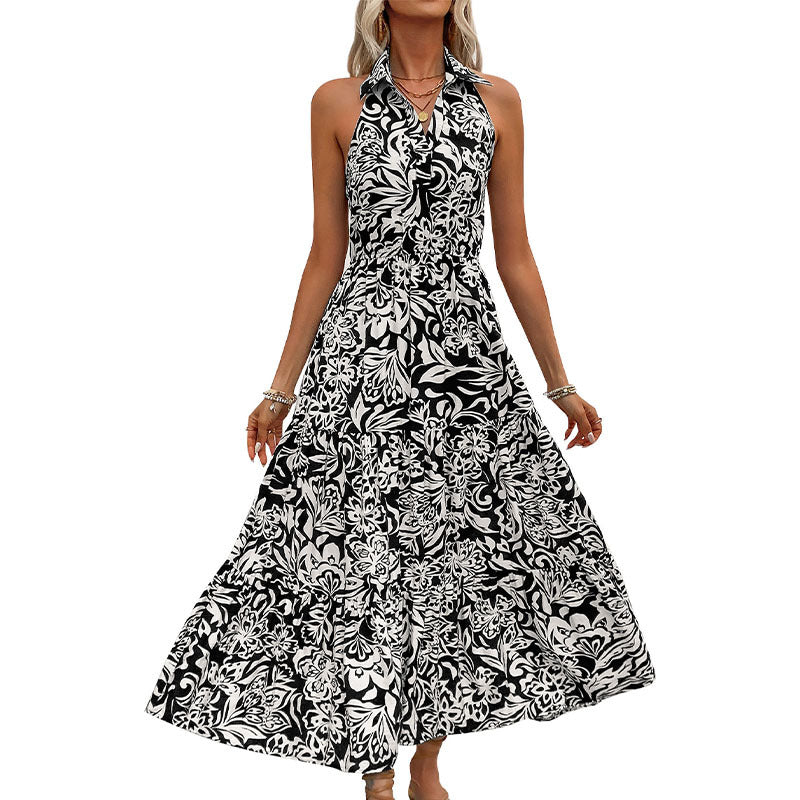 V neck floral print maxi dress for women with flowy skirt Lune London