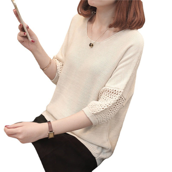 Casual knitted sweater for women with refined openwork patterned sleeves Lune London