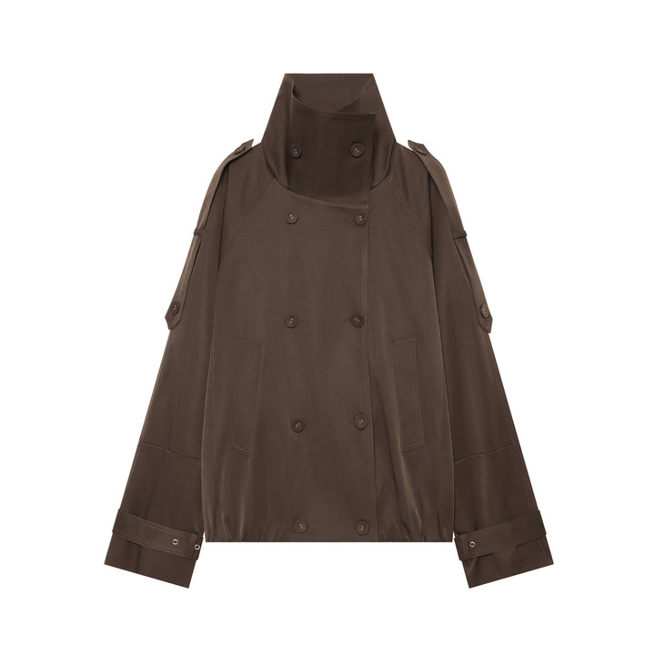 Women's Short Cape Trench with High Funnel Collar and Adjustable Sleeve Straps Amarae