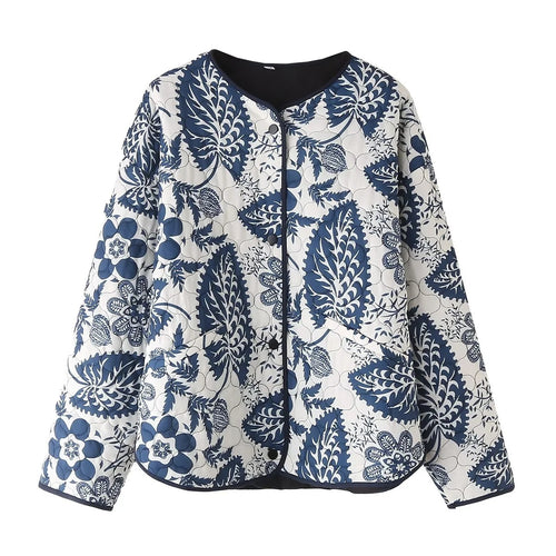 Ladies quilted floral jacket with innovative pocket and round collar Amarae