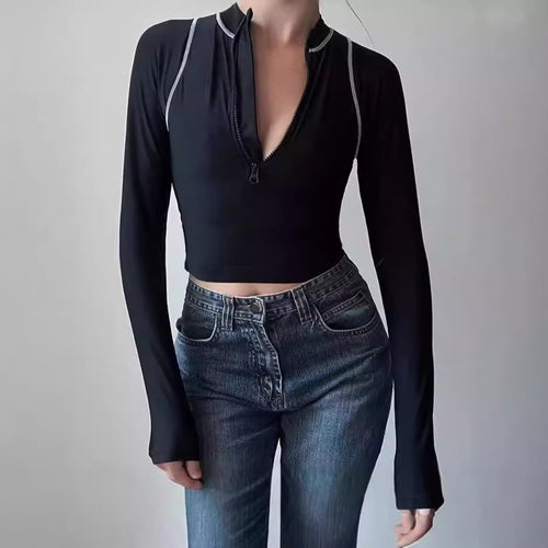 Women Long Sleeve Cropped Sports Top with Zipper Amarae