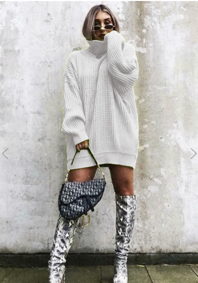 Oversized knit sweater for women with a structured look and high collar Lune London