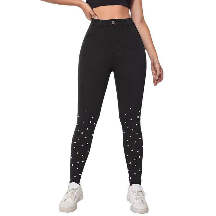 Women's High-Waist Stretch-Jeggings in Denim Look with Pearl Scatter Amarae