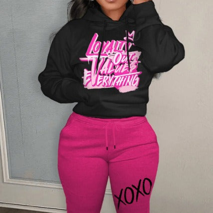 Leisure hoodie and jogger pants set for women with unique lettering and modern accents Lune London