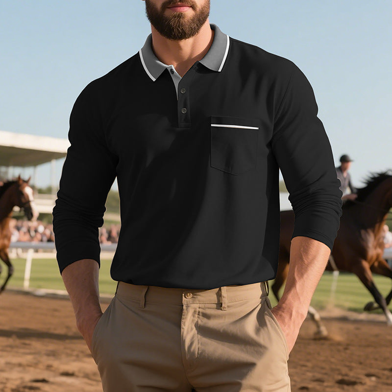 Men's long-sleeved polo shirt with elegant button placket and practical chest pocket Lune London