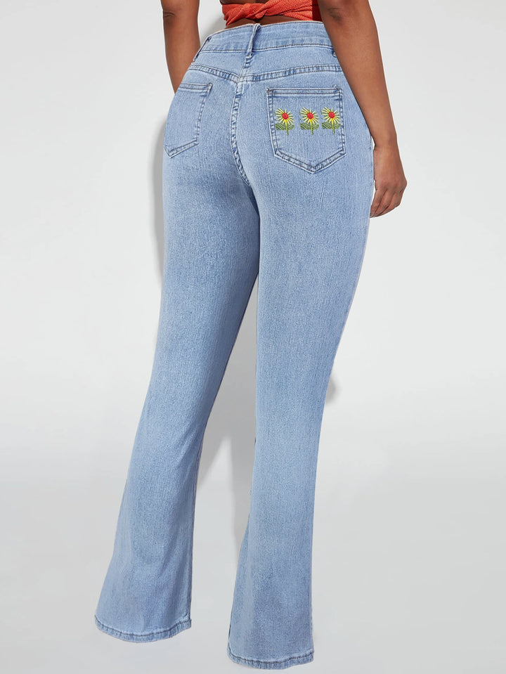 Ladies high-waisted tapered flared jeans with waist-shaping waistband Amarae