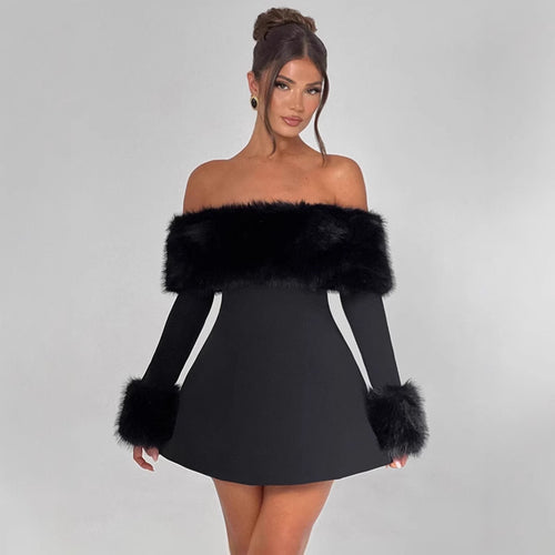 Off-the-shoulder cocktail dress for women with elegant felt borders Amarae