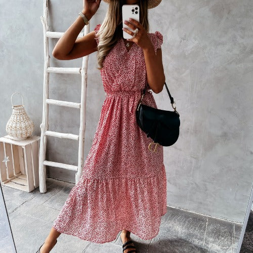 Lune London fluid flower midi dress for women with ruffled edges