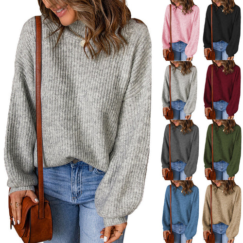 Oversized sweater for women with textured pattern and high collar Amarae