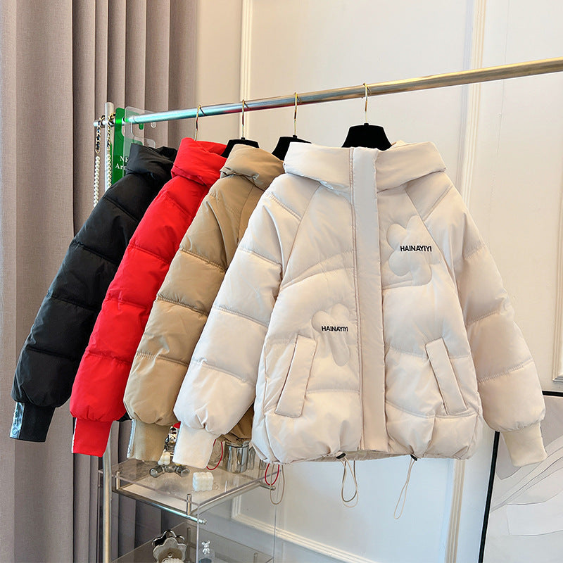 Trendy short down jacket for women with hood and practical pockets Amarae