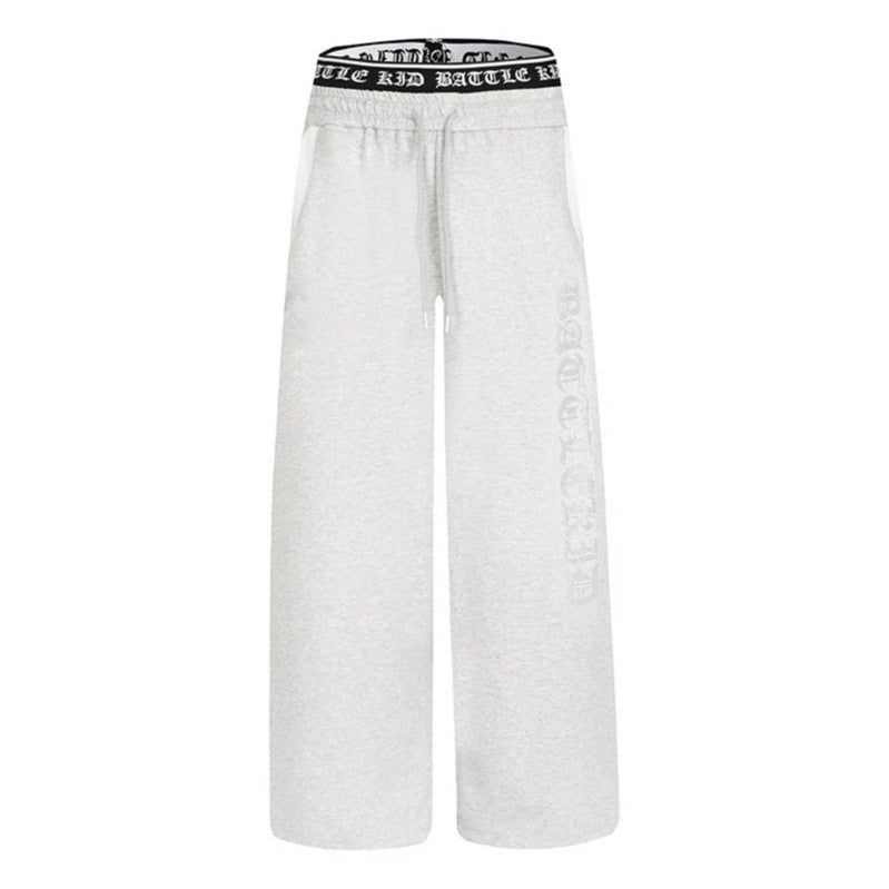 Women's wide lounge jogging pants with high logo waistband, gothic print and drawstring Amarae