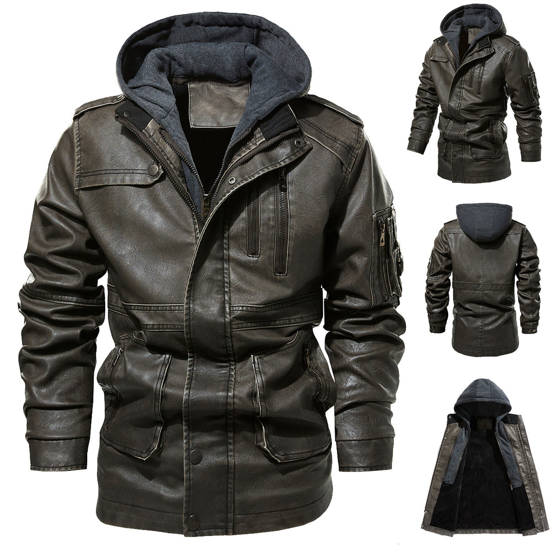 Men's faux leather jacket with hidden hood Lune London