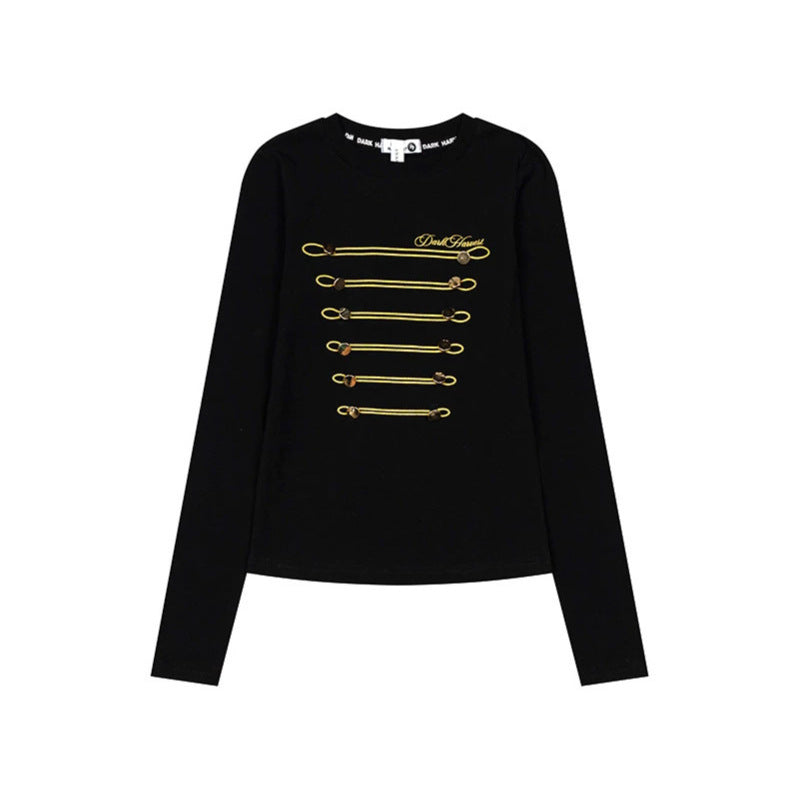 Women's Long Sleeve Shirt with Decorative Cord and Button Application Amarae