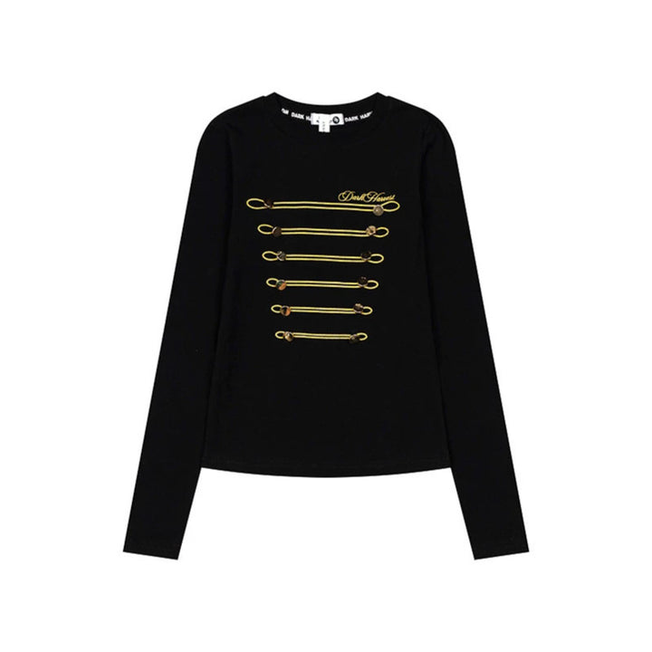 Women's Long Sleeve Shirt with Decorative Cord and Button Application Amarae