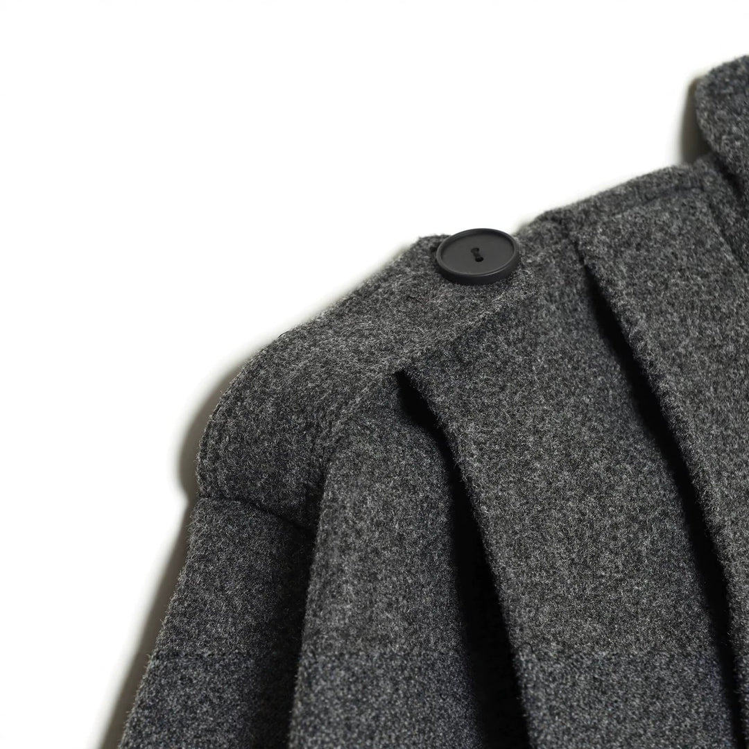 Women's Cropped Cape Jacket with High Stand Collar, Shoulder Straps and Continuous Button Placket Amarae