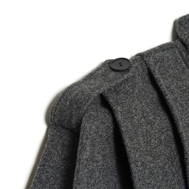 Women's Cropped Cape Jacket with High Stand Collar, Shoulder Straps and Continuous Button Placket Amarae