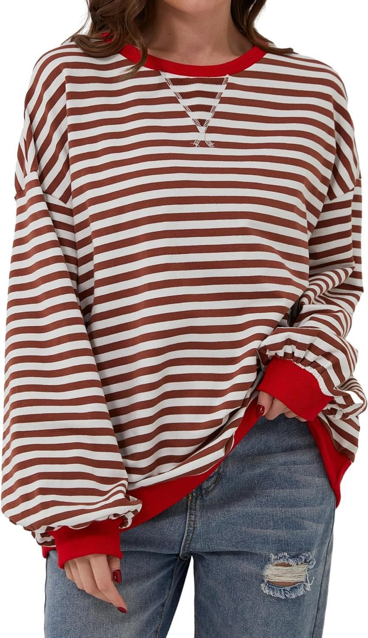 Women casual sweater with striking striped pattern and elastic edges Lune London